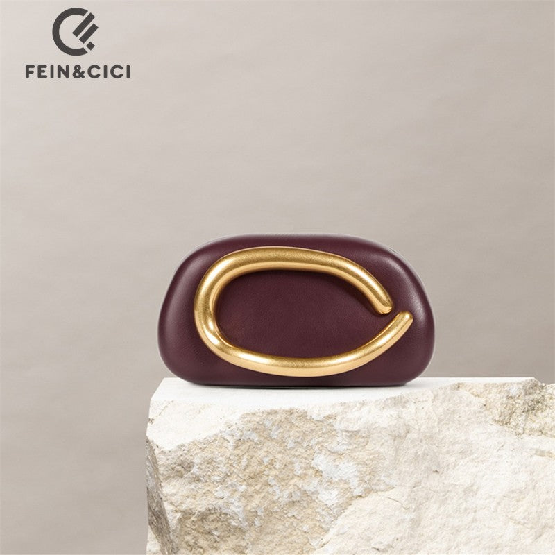 Gold metal Closure Box Clutch Bag women evening wedding party cute purse bag handbag dark red color 2024 winter new