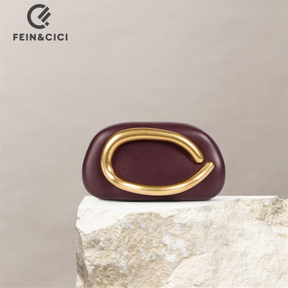 Gold metal Closure Box Clutch Bag women evening wedding party cute purse bag handbag dark red color 2024 winter new