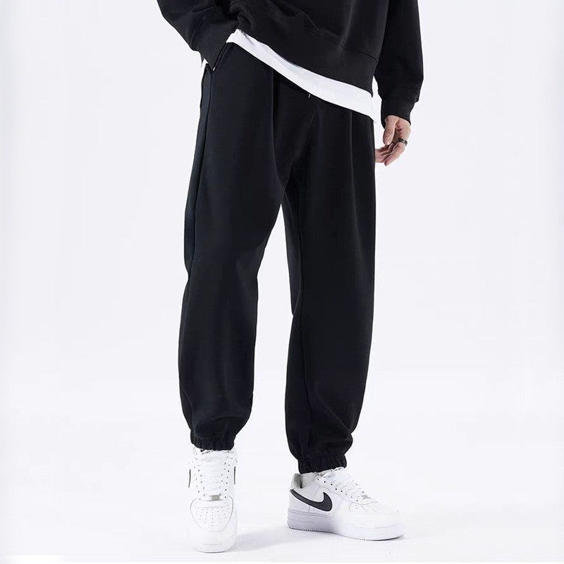 Calça de moletom masculina casual reta folgada estilo coreano outono e inverno moda simples drapeado calça esportiva masculina