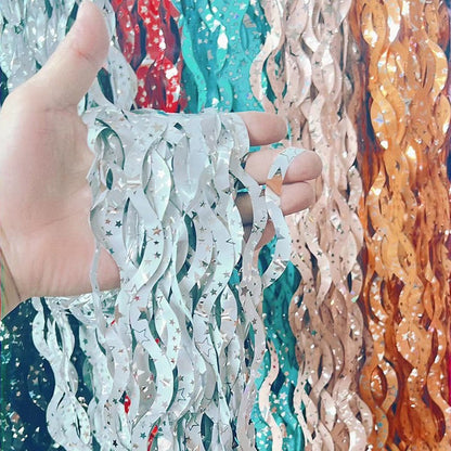 Metallic Tinsel Foil Fringe Curtains with star Party Photo Backdrop Party Streamers for Birthday New Year Eve Wedding Decor
