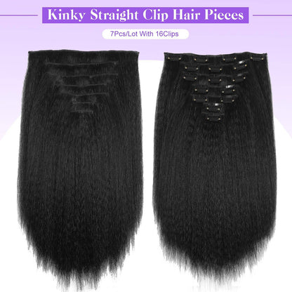 7 Peças de Extensões de Cabelo Kinky Straight Clip-in Cabeça Completa Yaki Straight Sem Emendas em Peças de Cabelo Sintético para Mulheres