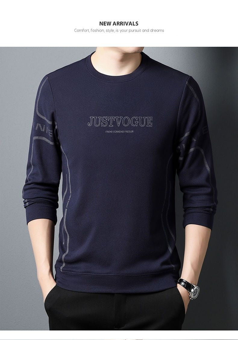 Round Neck Pullover Sweatshirt Men Thermal Underwear Double Fleece Lining Long Sleeve T-Shirt Casual