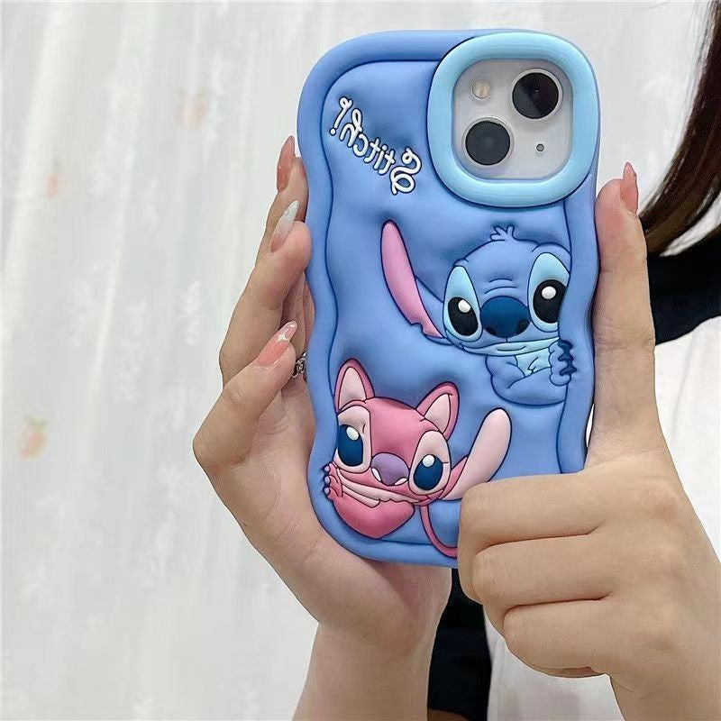 Capa de Celular Disney Desenho Animado Fofo Iphone 11 12 13 14 15 Pro Plus Stitch Material de Silicone Simples Completa Presente de Dia dos Namorados