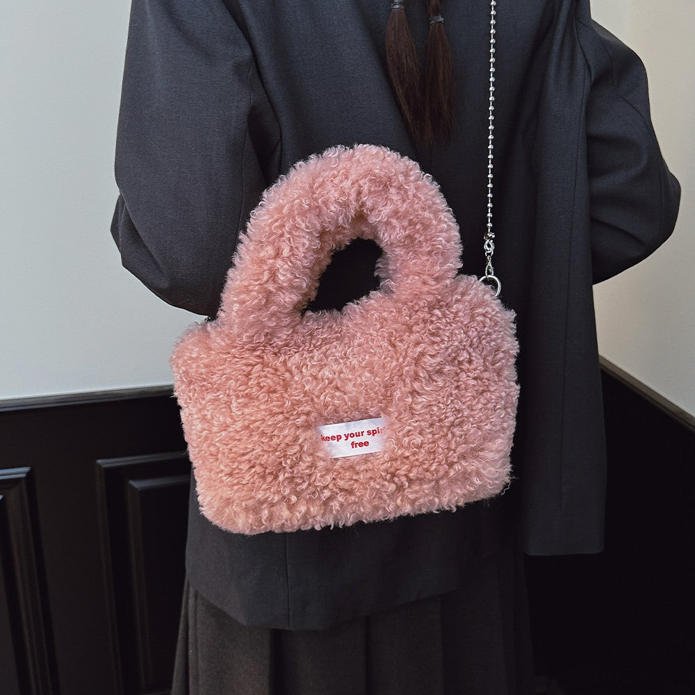 Shake Fleece Plush Bag, Women's New Stylish Single Shoulder Crossbody Bag, Plush Hand-Held Plush Bucket Bag