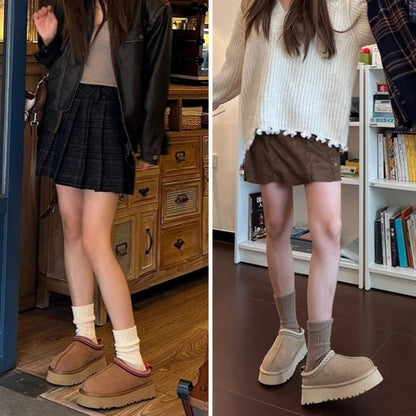 Snow Boots for Women 2024 Winter New Cashmere Warm Platform Without Heel-covered Hair Half Slipper Cotton Shoes for Women Q426