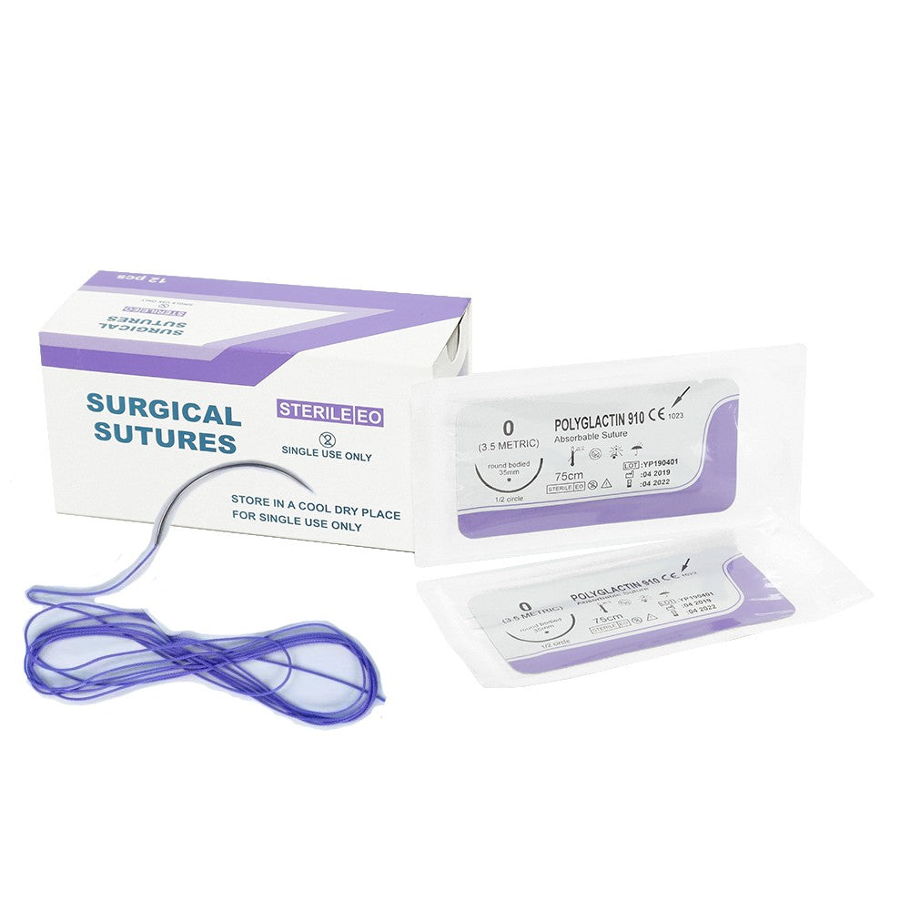 Fio de sutura absorvível para animais de estimação, fio de sutura cirúrgica com agulha, fio de sutura veterinário específico 2-0, fio de sutura PGA 910 para cães e gatos