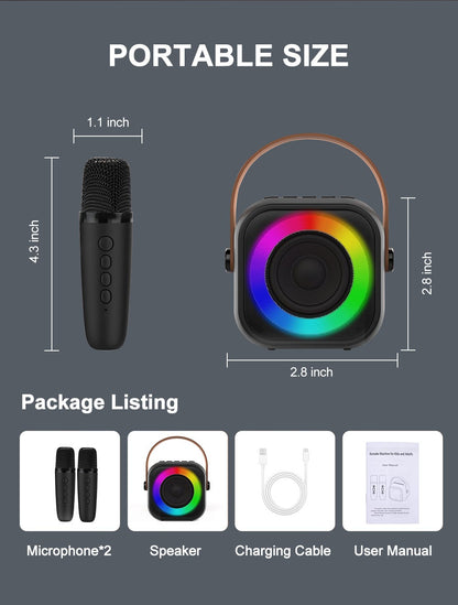 Máquina de Karaokê Portátil Haomuren com 1 ou 2 Microfones Sem Fio Mini Caixa de Som Bluetooth para Crianças Cantarem Presente de Festa em Família