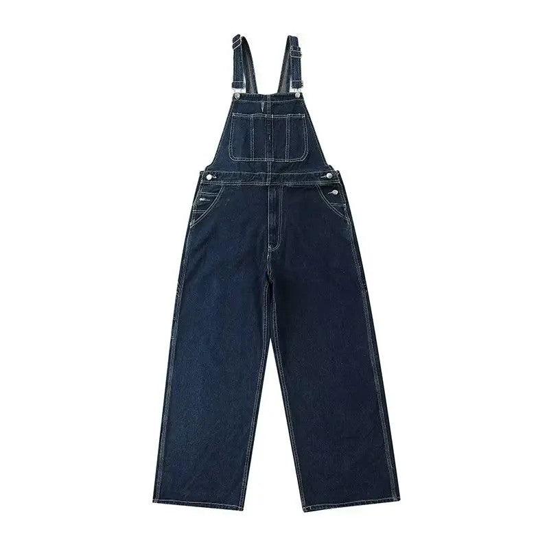 Macacão Jeans American Vintage Solto Design Casual Unissex Essencial para Casais Calças Workwear de Perna Reta