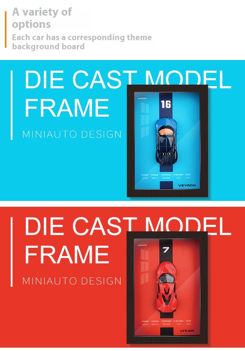 1/32 Versão Porta-retrato Liga de Metal Modelo de Carro Esportivo Simulação Carro de Corrida 3D Pintura de Parede Coleção Presentes Infantis Decoração