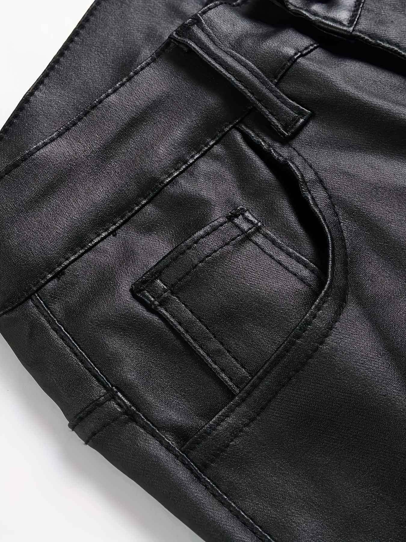 European and American men's plus size hot fashion black leather pants trend high-end slim fit small leg pants versatile pants