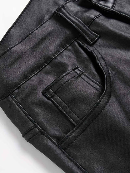European and American men's plus size hot fashion black leather pants trend high-end slim fit small leg pants versatile pants