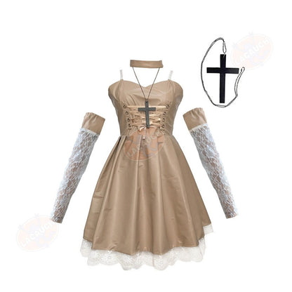 Death Note Cosplay Costume Misa Amane Imitation Leather Sexy Dress +Neck jewelry+stockings+necklace Uniform Outfit Halloween Wig