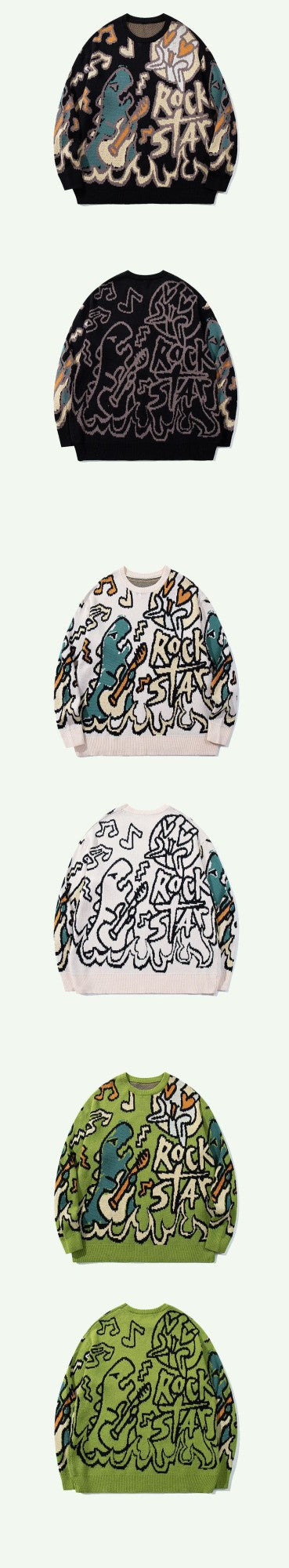 CALESECT Green Dinosaur Knit Sweater Womens Dino Jumper Y2K Streetwear Oversized Pullover Plus Size Mens Women Adults Men Trendy