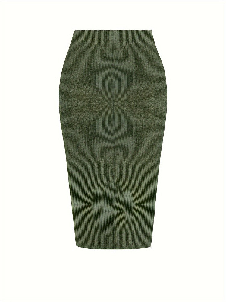 Plus Size 2024 Spring/Summer New  Solid Ruched Drawstring Split Skirt, Casual Bodycon Stretchy Skirt For Spring & Summer, Women