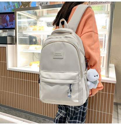Schoolbags Student Japanese And Versatile Backpack Unisex Large-Capacity Backpack Girl Simple Polyester Material Doll Decoration