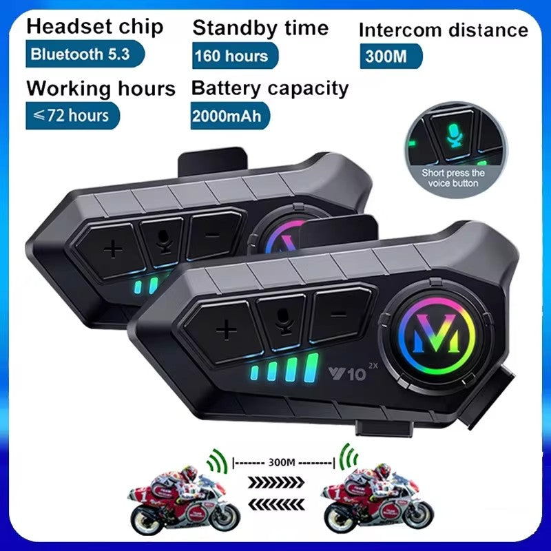 1/2 Peças Y10 Intercomunicador Bluetooth para Capacete de Moto 2x 300M Sem Fio Intercomunicador 2000Mah Walkie Talkie para Moto com Microfone Rígido e Flexível
