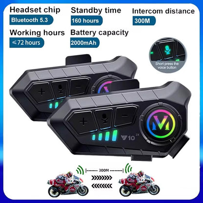 1/2 Peças Y10 Intercomunicador Bluetooth para Capacete de Moto 2x 300M Sem Fio Intercomunicador 2000Mah Walkie Talkie para Moto com Microfone Rígido e Flexível