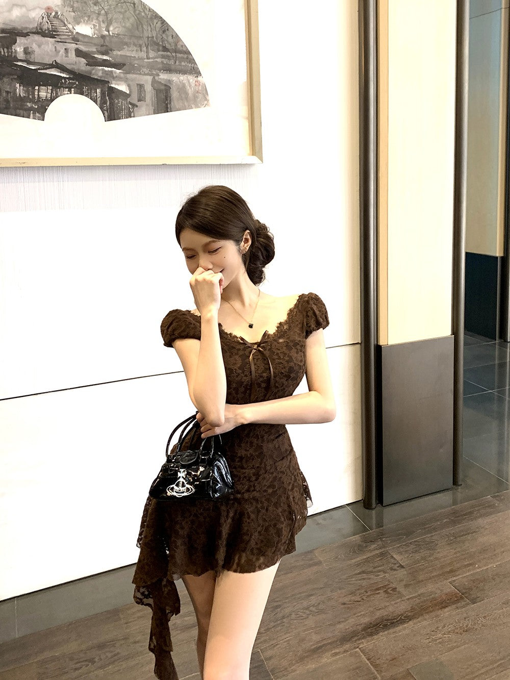 V Neck Lace Trim Shift Dress Women Summer Modern Heritage Aesthetic Youthful Chic Figure Flattering Day to Night Dress