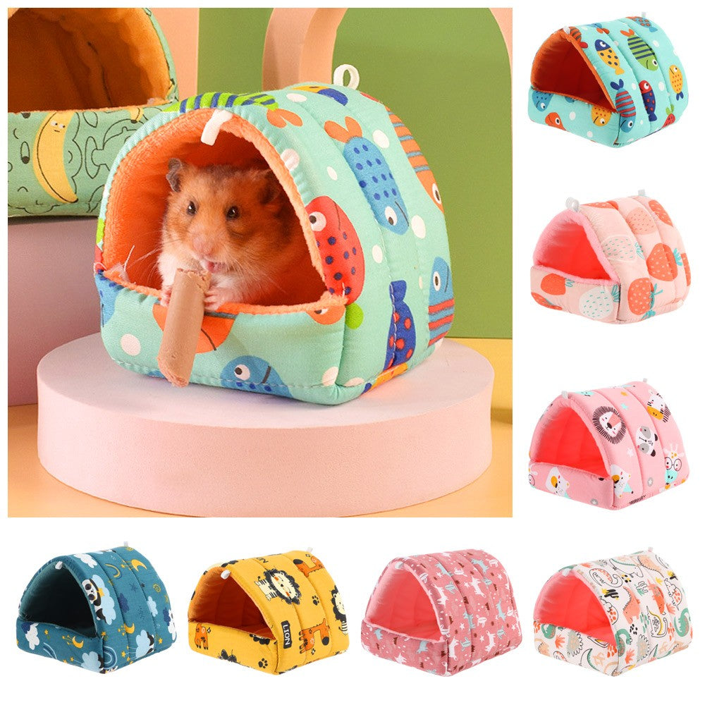 Inverno Bonito Desenho Animado Coelho Esquilo Mini Gaiola Ninho de Porquinho-da-Índia Pequenos Animais Ratos de Estimação Cama Casa de Hamster Quente Macia