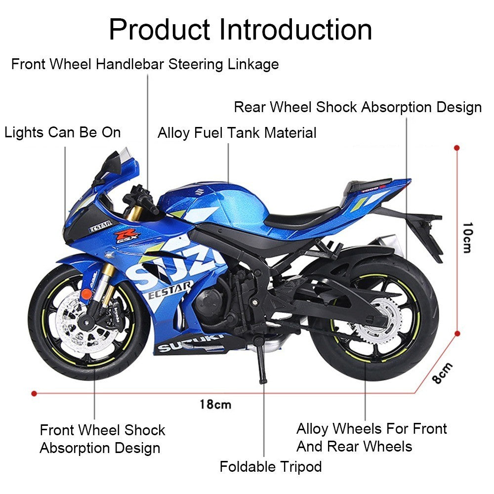 1:12 Suzuki GSX1000R R1250GS Liga Diecast Brinquedos Modelos de Motocicletas Carro com Luz Absorção de Choque Miniatura Moto Meninos Presentes