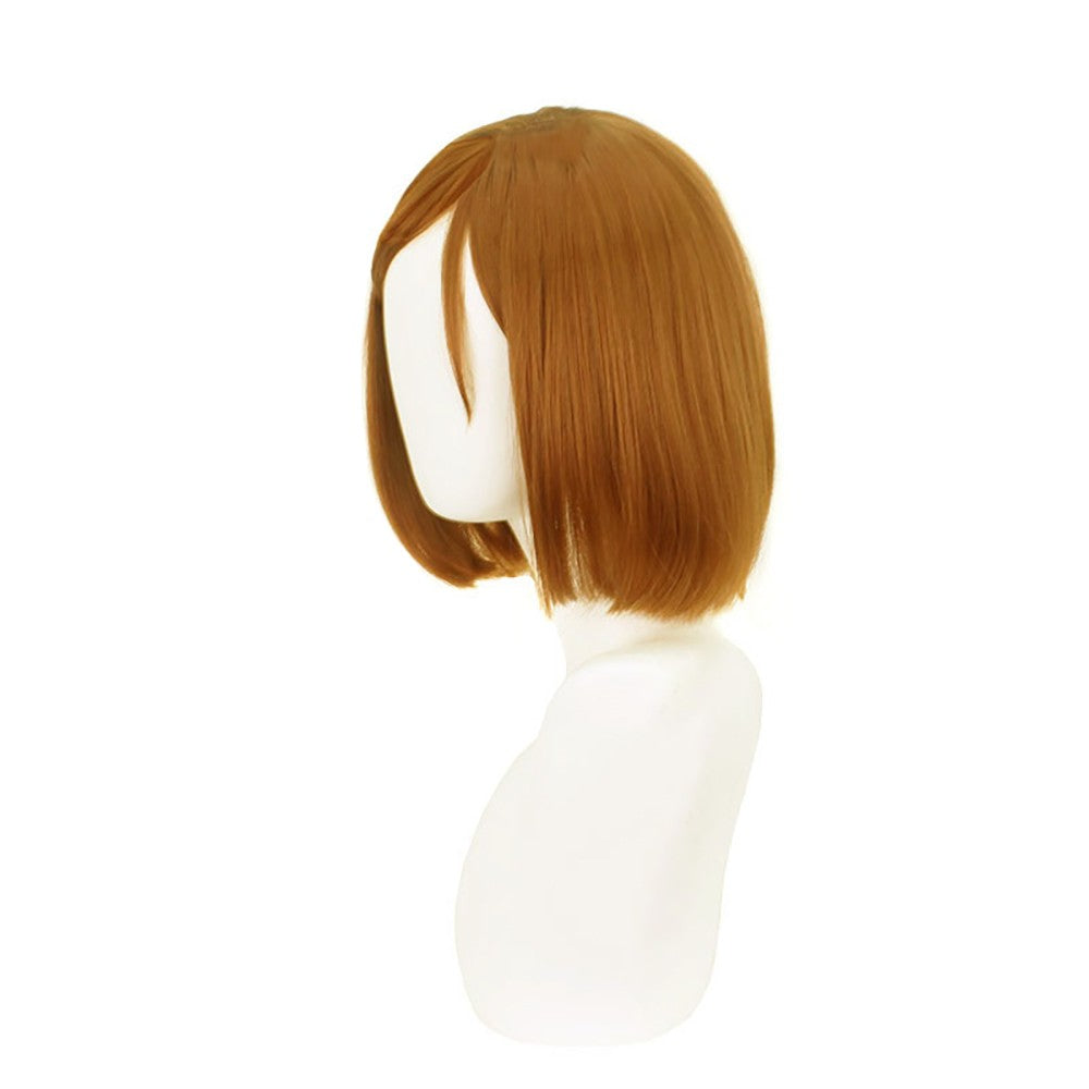 Anime Jujutsu Kaisen Kugisaki Nobara Cosplay Cabelo Composto 35cm Castanho Curto com Partição Lateral Peruca para Halloween Carnaval Festa Diária