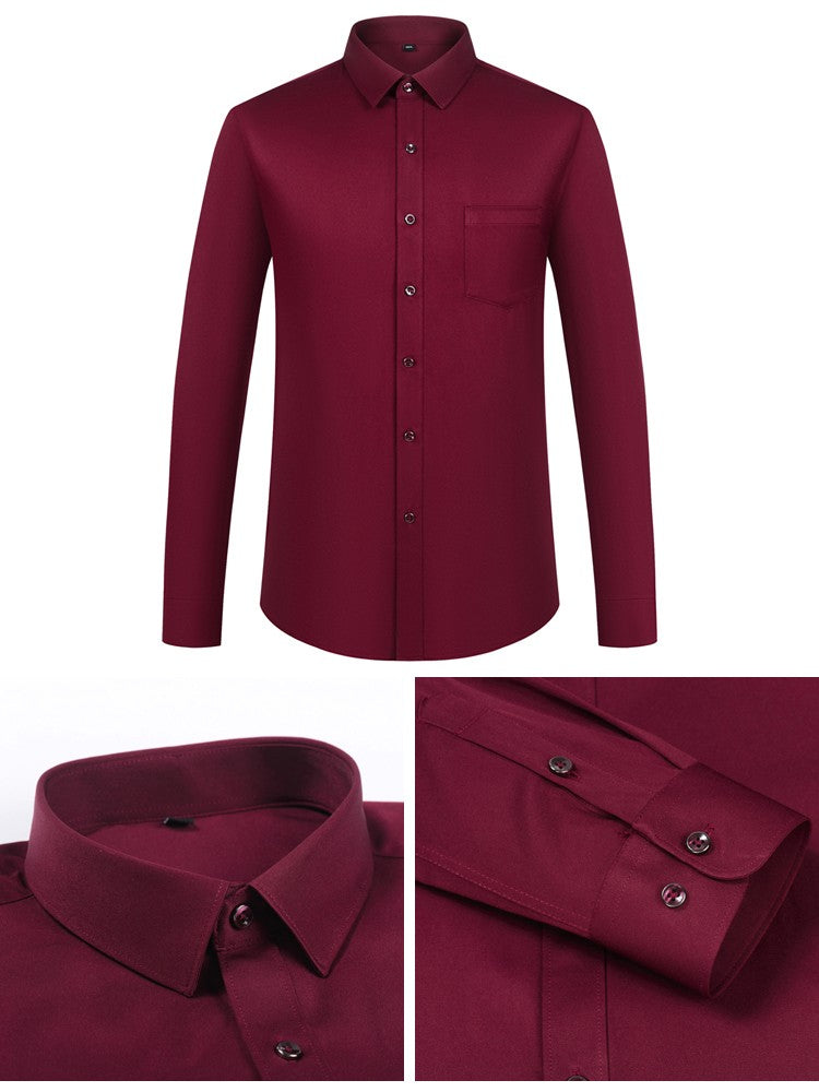 Men's Sleek Stretch Long Sleeve Button Up Shirts with Chest Pocket, Solid Color Formal Business Wrinkle Free Menswear Clothing