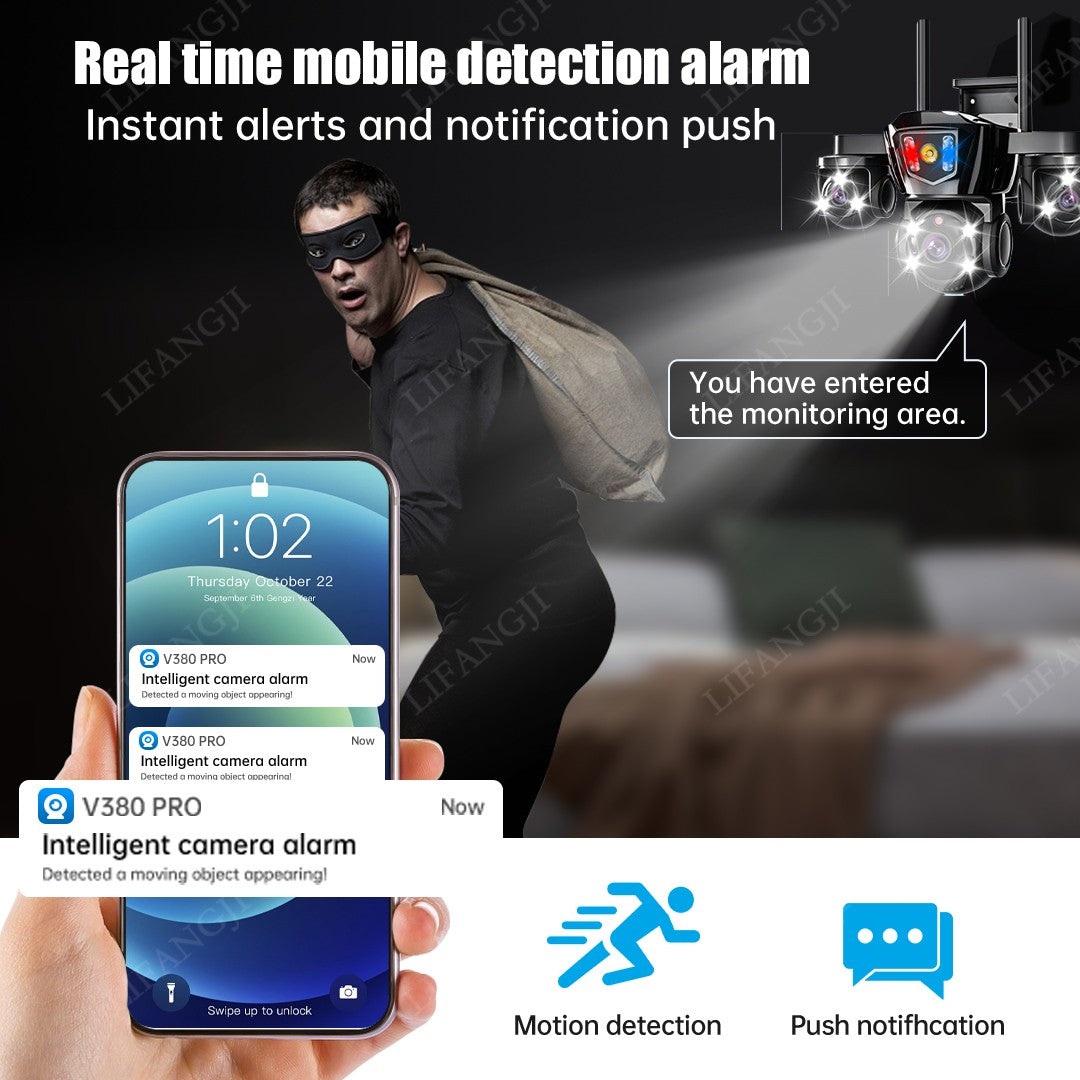 V380 Pro WiFi Wireless Solar Camera 4G Sim Card Three Screen Outdoor Solaire CCTV Three Lens Battery 360 Solar Security Cameras