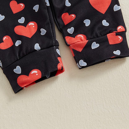 Baby Girl Valentine s Day Outfit Heart Print Long Sleeve Romper Polka Dot Ruffle Pants Headband 3 Pcs Set - Adorable and