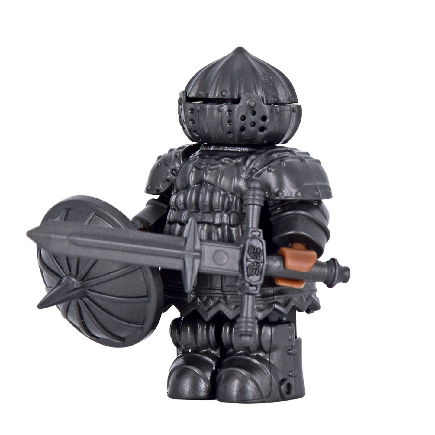 Miniatura de Cavaleiro da Cebola Medieval com Armadura Detalhada de Cavaleiro Negro e Blocos de Montar de Escudo Intercambiável