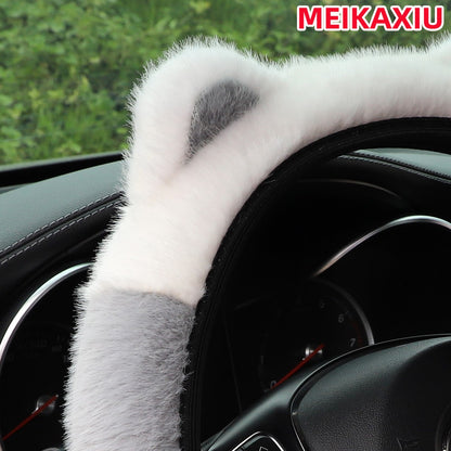 1 winter artificial mink fur furry Panda cat ears car without inner ring steering wheel cover answer 14-15 inch car accessories
