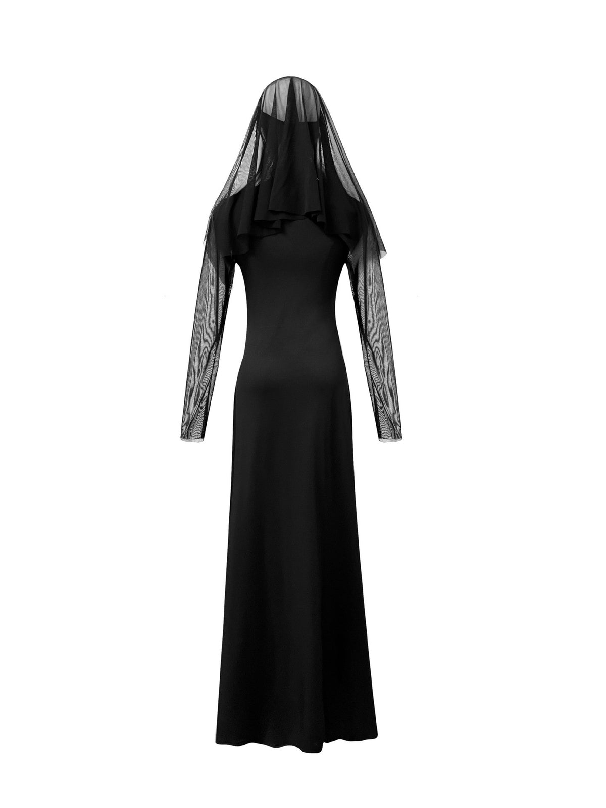 Sexy Nun Cosplay Costume Gothic Black Split Long Dress with Head Veil Halloween Carnival Party Fancy Dress for Women Nun