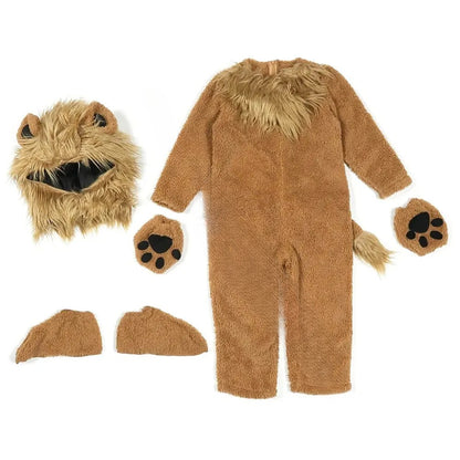 2?12Y Boys Girls Lion Animal Cosplay Costume, Deluxe Full Set Fleece Outfit for Halloween Purim Themed Party Fancy Jumpsuit