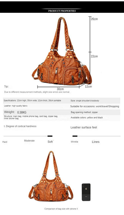 Black Y2k Women Shoulder Bag Vintage Punk Goth Fashion Designer Pu Leather Tote Bag Large Capacity Rivet Motorcycle Handbag