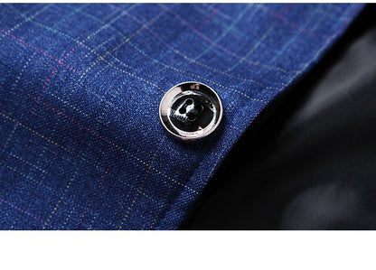 2025 Spring  Autumn New Blue Checkered Non-iron Suit Jackets for Men,black Light Business Casual Men Blazer Slim Fit, Asian Size