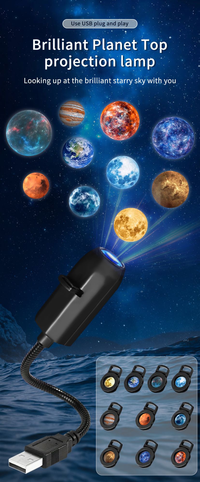 Projection Light 5V USB Direct Insertion Planet Christmas/Halloween Theme Replacement Light Ceiling Projection Light For bedroom