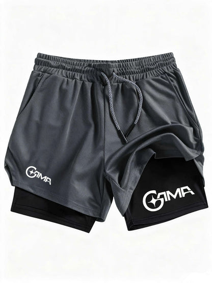 Men'S Summer Letter Print Jogger Shorts 2-In-1 Double Layer Quick Dry Fitness Training Running Beach Sports Pants