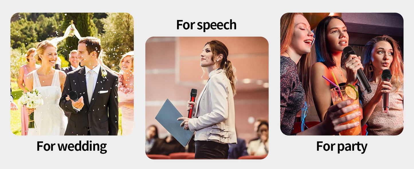 Microfone Sem Fio Aveek para Alto-falante e Máquina de Karaokê, Microfone de Karaokê Recarregável de 2.4GHz (Funciona por 10h), para Festas, 2 Pacotes
