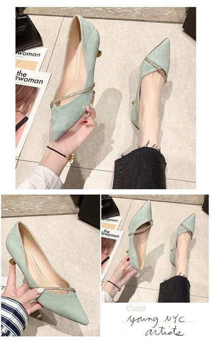 Four Seasons Women's Suede High Heels 2024 New Pointed Stiletto Fashion Sexy Black Wedding Shoes Office Lady Shoes