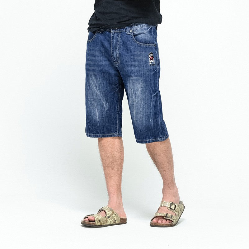 ABOORUN Mens Plus Size Loose Baggy Denim Shorts Fashion Streetwear Hip Hop Skateboard Cargo Jeans Short for Male R1402