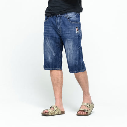 ABOORUN Mens Plus Size Loose Baggy Denim Shorts Fashion Streetwear Hip Hop Skateboard Cargo Jeans Short for Male R1402