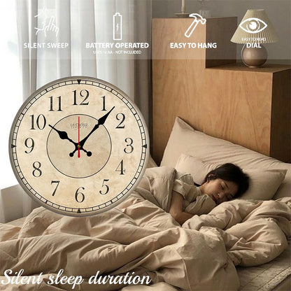 Beige & Black Wooden Round Silent Hanging Wall Clock, Suitable For Living Room, Office, Study Room, Bedroom, Home Decoration
