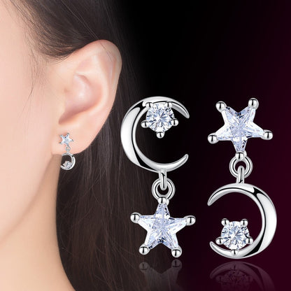 Brincos agulha em prata esterlina 925, moda, joia de alta qualidade, zircônia de cristal com fileira dupla, redondos, modelo H009