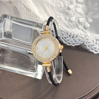 Ladies Colorful Nylon Pull-Style Bracelet Alloy Case Arabic Scale Printed Dial Christmas Quartz Watch Suitable for Holiday Gift