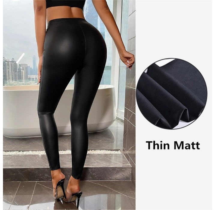 High Waiste Pu Leather Pants Women Autumn 2023 Fashion Versatile Casual Solid Slim Hip Lifting Pencil Trousers Female Streetwear