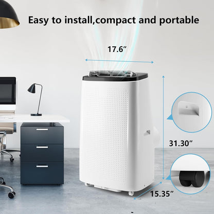 Ar Condicionado Portátil 14000BTU com Controle Remoto, 3 em 1 com Modos Seco e Ventilador para Ambientes de até 70m²