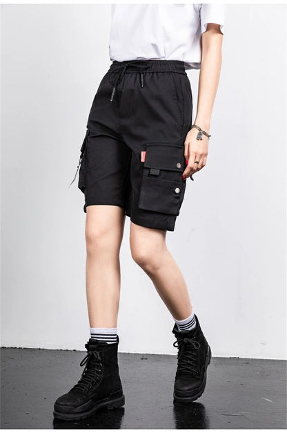 2025 Y2K Cargo Shorts Women Harajuku Black Oversized Wide Leg Shorts Summer Streetwear Fashion High Waist Baggy Short Pants New