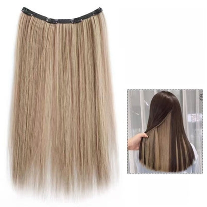 Extensão de Cabelo Sintético Liso Com Clip, Peça Única, 4 Clips, Camada Interna Escondida, Cor de Cabelo, Peruca de Cor