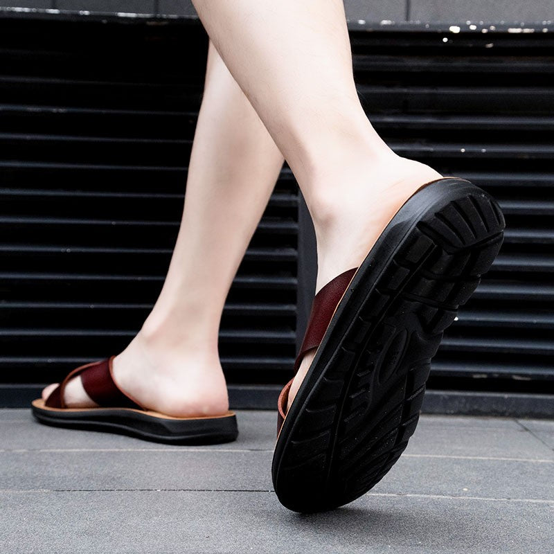 New Arrivals Italian Leather Slippers for Men Summer Hotel Beach High Quality Slip on Light Flats Male Flip Flops Big Size 38-47