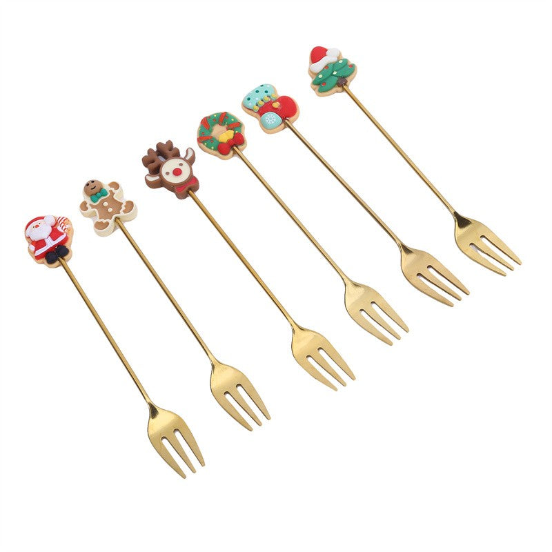 Christmas Gift  Deco Tableware Cutlery Set Elk Christmas Tree Decoration Dessert Spoon Fruit Fork Coffee Spoon Cutlery Gift