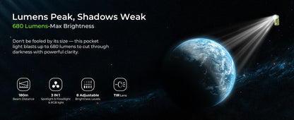 Wurkkos HD03 680LM Mini Clip Light USB C Rechargeable Pocket Flashlight Spotlight/Floodlight Portable EDC RGB Torch with Magnet